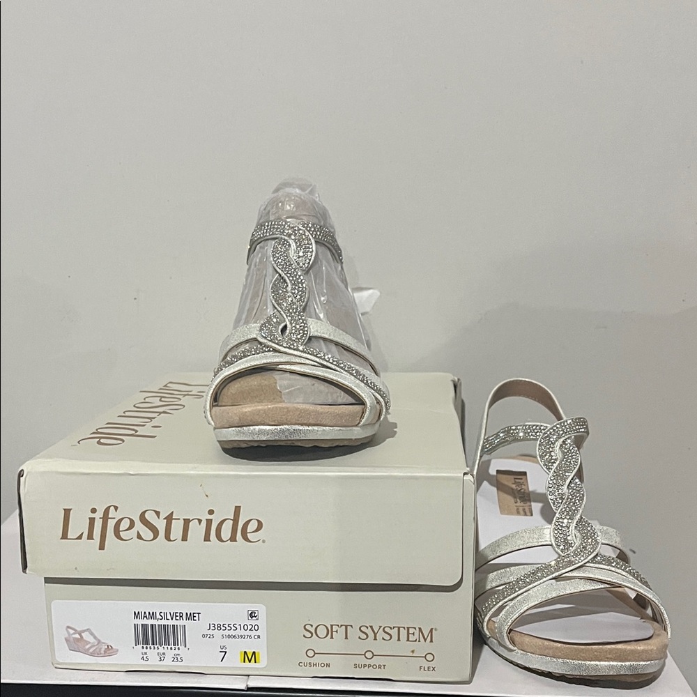 Life Stride Miami Silver Met Strap Women’s Sandals